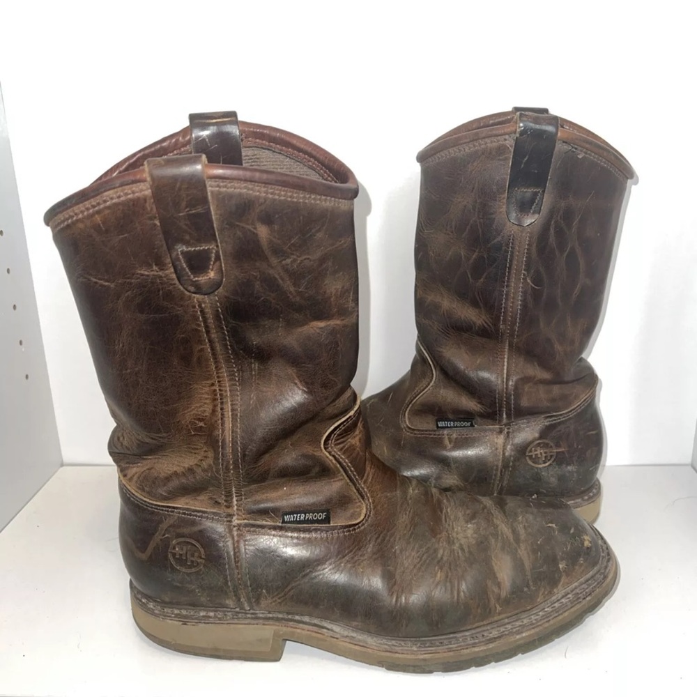 DH6502 Double H Mens Square Safety Pull On Boots Steel Toe - Brown 9 2E Wide
